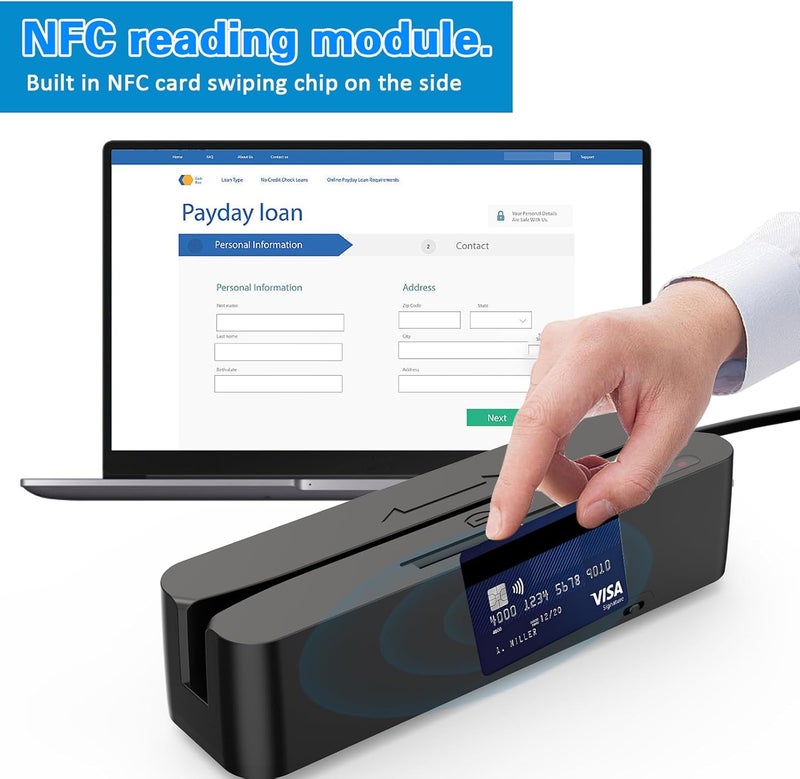 symcode Multi-Function Magnetic Card Reader,Credit Card Reader,Memory Chip Card Reader NFC Chip Magstrip Card Reader Can be Used with Cashier Register - Image 2